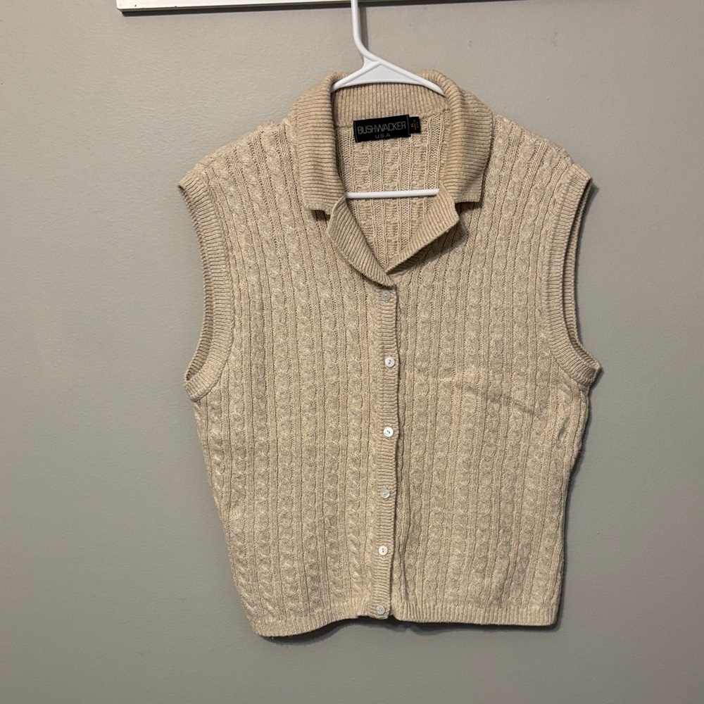 Vintage Bushwacker Cream Cable Knit Sleeveless Cardigan